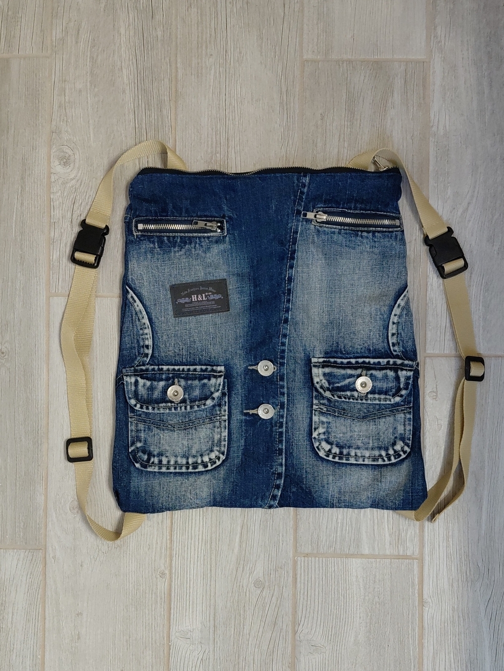 Upcycled Stonewashed Denim Backpack by H&L